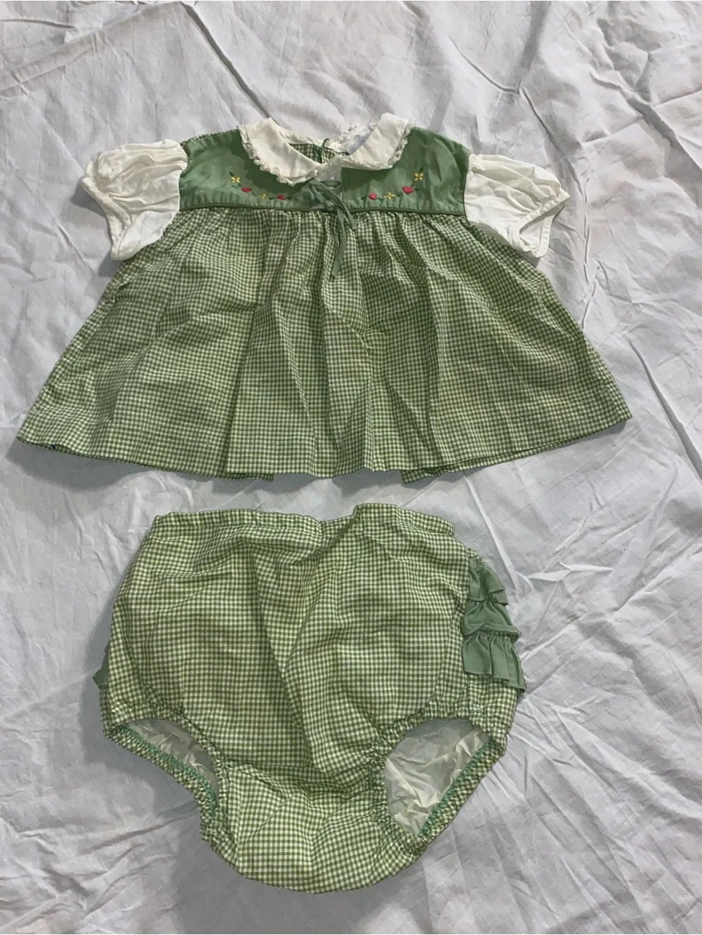 Green Gingham Baby Dress & Bloomers Set - Kids Accessories